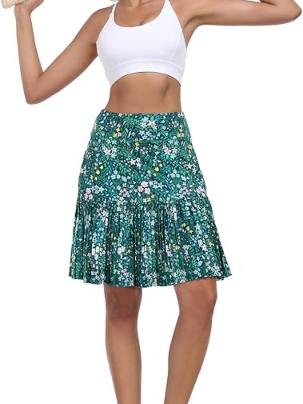 Koralhy Size M Green Floral Golf Skorts with Pockets Pleated Skirts with Shorts